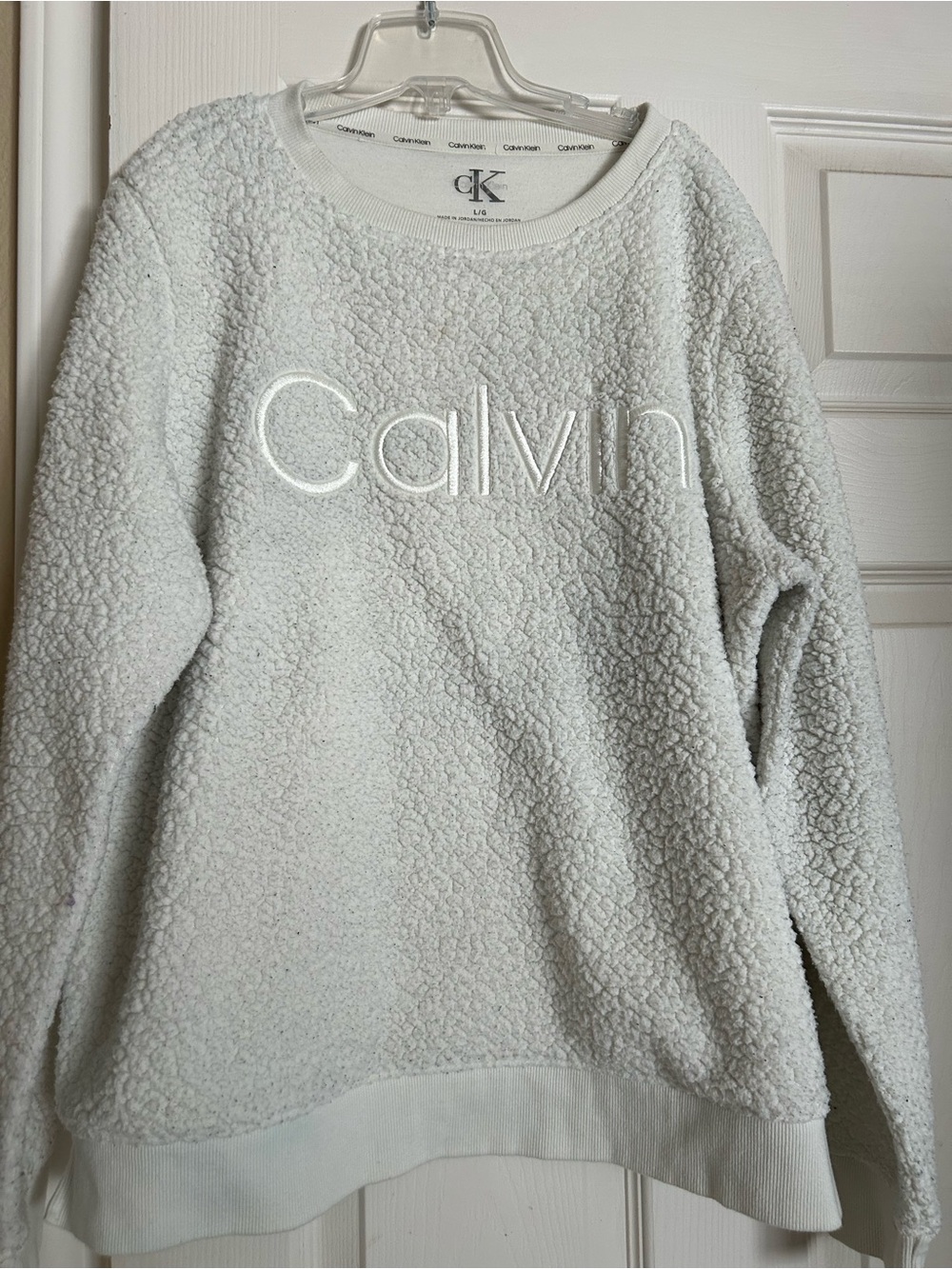 Calvin Klein Light Cream Textured Sherpa Crewneck Sweater